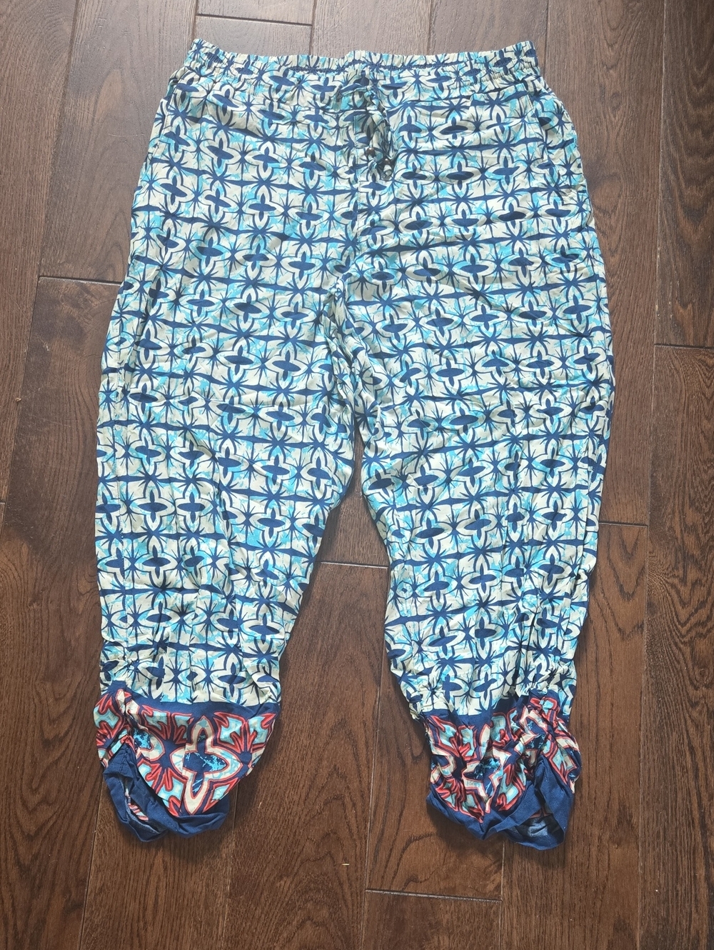 American Rag White and Blue Tropical Print Drawstring Pants S